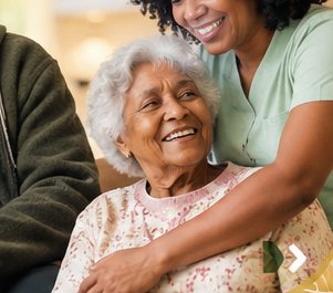 Illustrative scene of a caregiver supporting an older adult